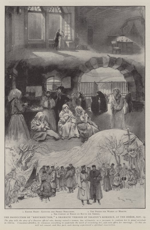 The Production of Resurrection, en dramatisk version af Tolstojs romantik, ved Odeon, 14. november af Georges Bertin Scott