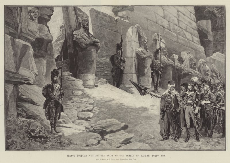 Franske soldater besøger ruinerne af templet i Karnak, Egypten, 1798 af Georges Clairin