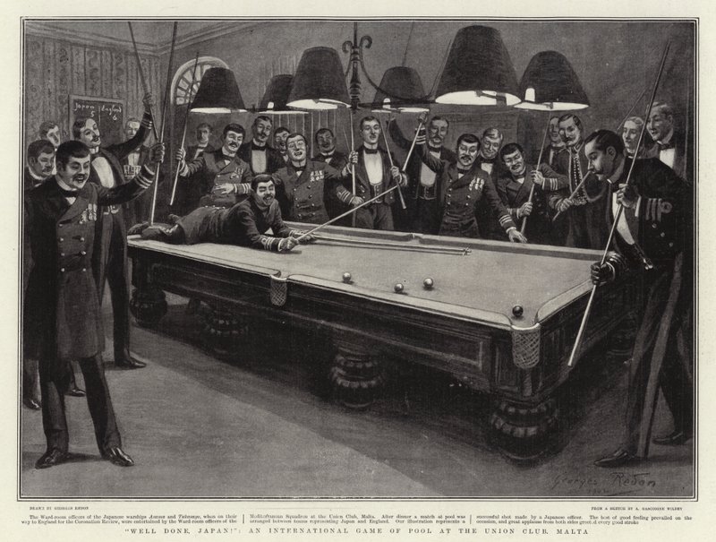 Godt gået, Japan!, et internationalt poolspil i Union Club, Malta af Georges Redon