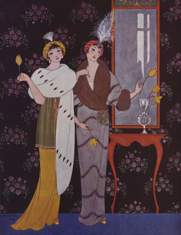 Art Deco mode tallerken (farve litho) af Georges (after) Barbier