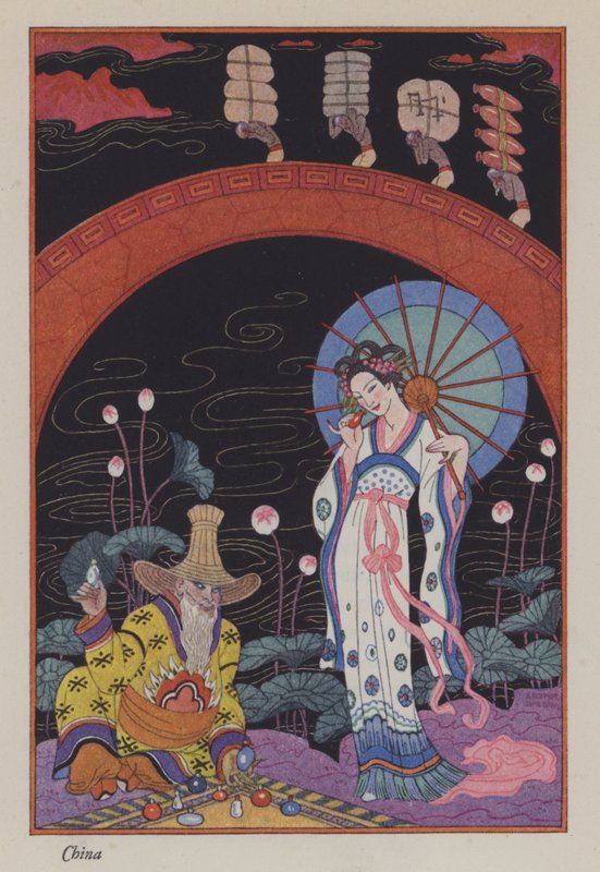 Parfumens romantik: Kina (farve litho) af Georges (after) Barbier