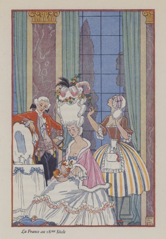 Parfumens romantik: Frankrig i det 18. århundrede (farve litho) af Georges (after) Barbier
