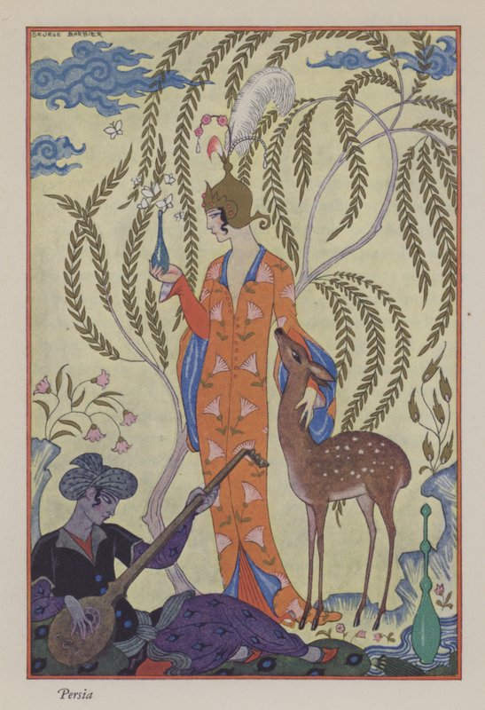 Parfumens romantik: Persien (farve litho) af Georges (after) Barbier