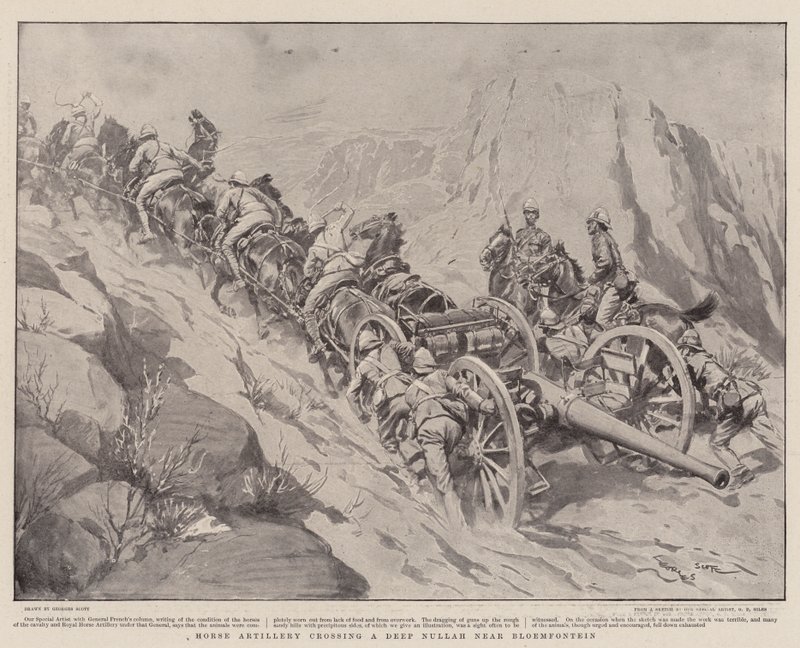 Hesteartilleri krydser en Deep Nullah nær Bloemfontein af Georges Bertin Scott