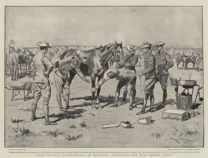 Sammen med oberst Baden-Powell i Mafeking, hvor han inspicerer Sick Horses