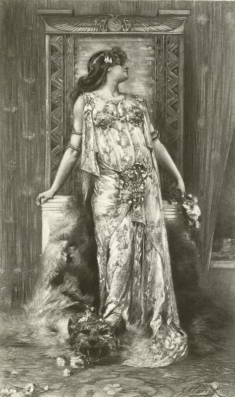 Sarah Bernhardt som Cleopatra (gravure) af Georges Clairin