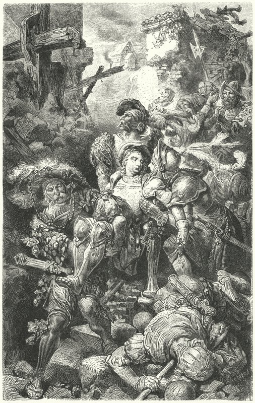 Franz von Sickingen blev dødeligt såret ved belejringen af Burg Nanstein, 1523 af German School