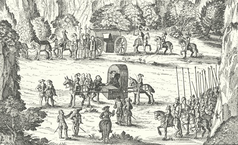 Frigivelse af Johannes Frederik I, kurfyrste af Sachsen, fra fangenskab i hænderne på den hellige romerske kejser Karl V i Linz, Østrig, 1552 af German School