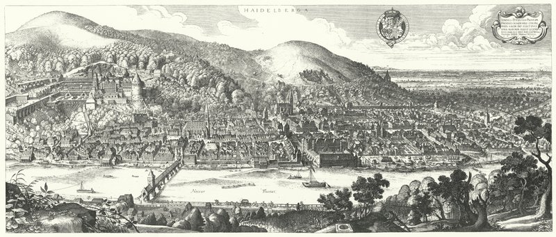 Udsigt over Heidelberg i 1620 før dets ødelæggelse i Trediveårskrigen af German School