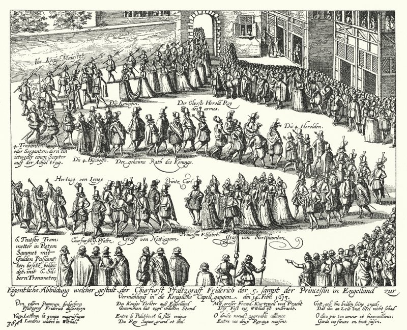 Bryllupsoptog af Frederik V, kurfyrst Palatine og Elizabeth Stuart, datter af kong James I af England, London, 1613 af German School
