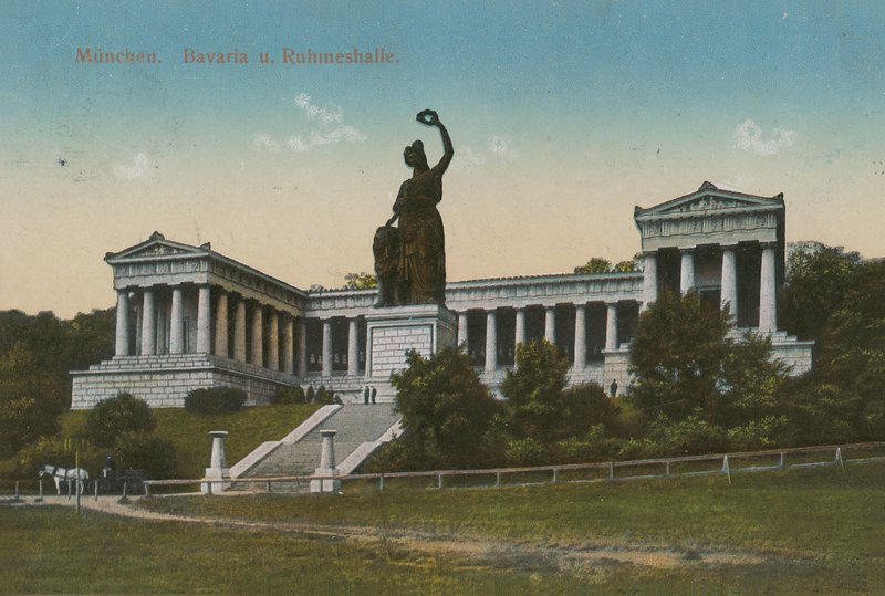 Bavaria-statuen og Ruhmeshalle, München. Postkort sendt i 1913. af German Photographer