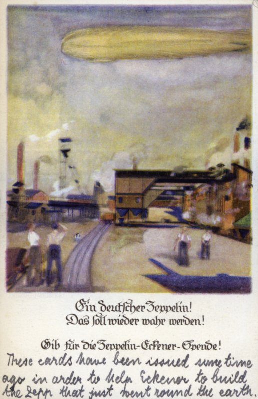 En tysk zeppelin! (farve litho) af German School