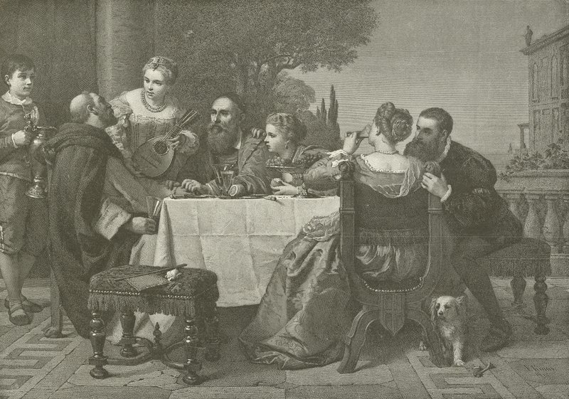 A fete at the house of Titian  af German School