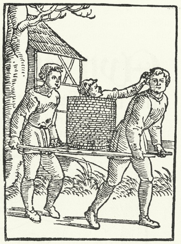Et træsnit af en scene fra historien om Till Eulenspiegel (gravering) af German School