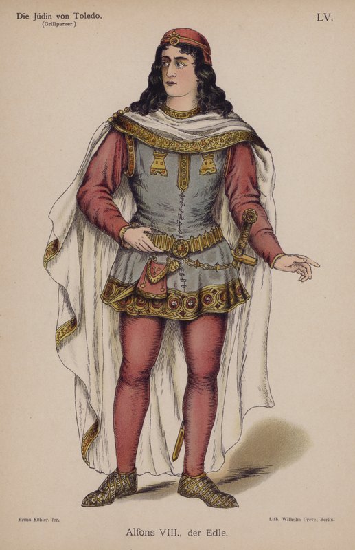 Alfonso VIII, den adelige, fra Die Judin von Toledo (Jødinden af Toledo) af Franz Grillparzer (farve litho) af German School