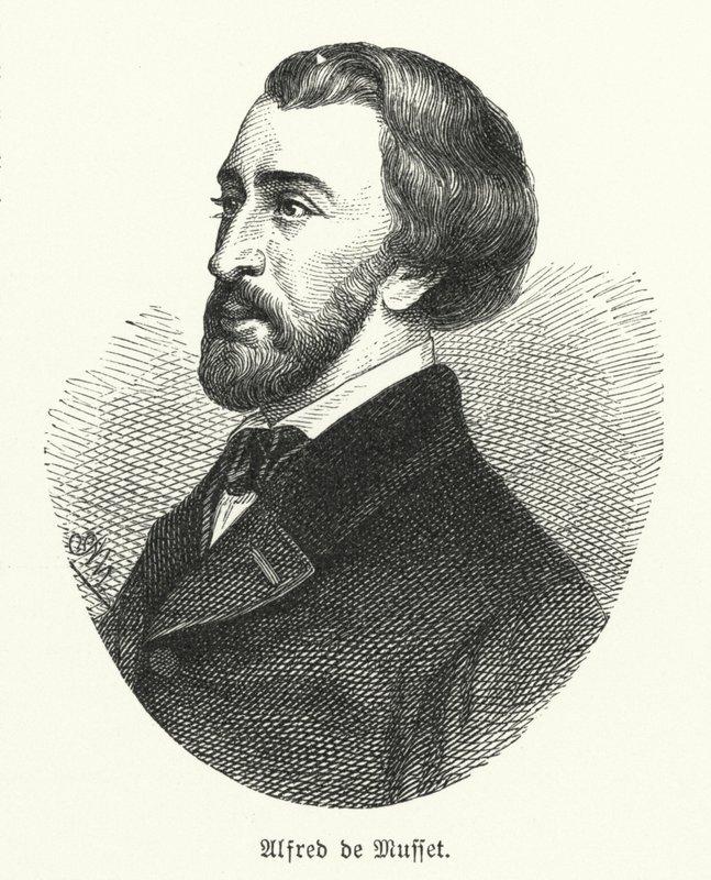 Alfred de Musset, fransk dramatiker, digter og romanforfatter (litho) af German School