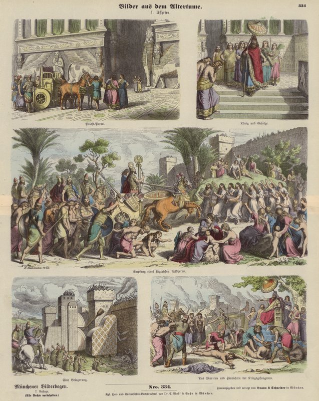 Oldtidens Assyrien (farvet gravering) af German School