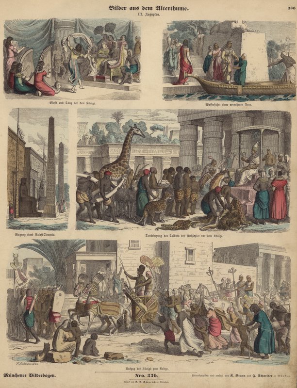 Det gamle Egypten (farvet gravering) af German School