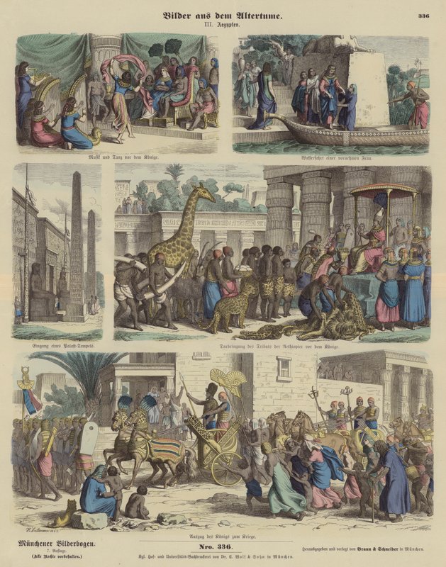 Det gamle Egypten (farvet gravering) af German School