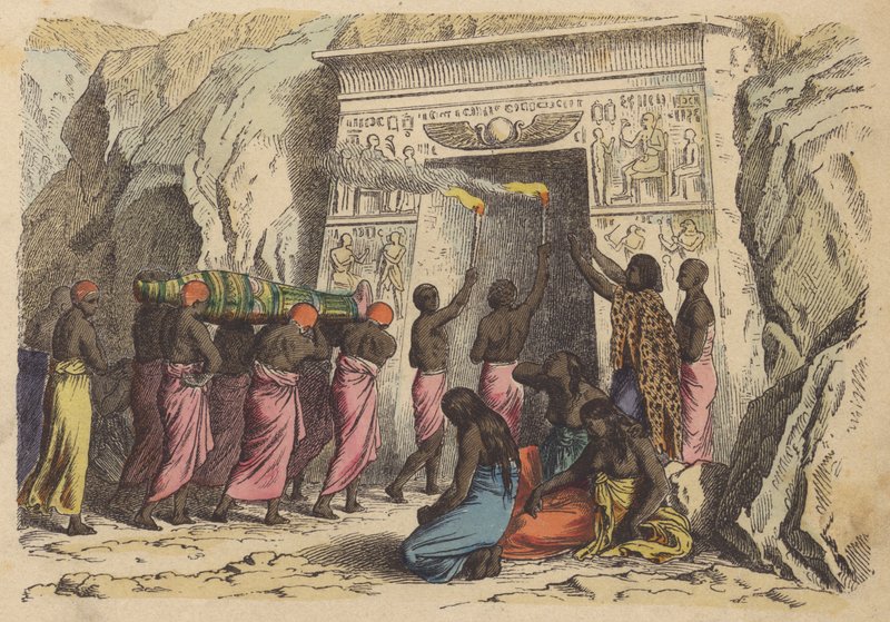 Gammel egyptisk begravelse (farvet gravering) af German School