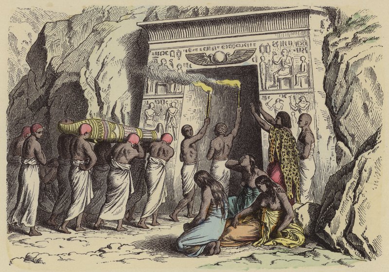 Gammel egyptisk begravelse (farvet gravering) af German School