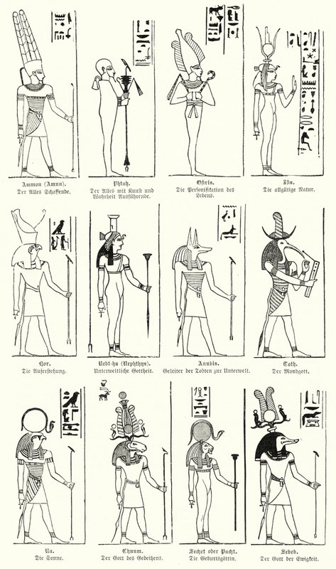 Gamle egyptiske guder og gudinder (gravering) af German School