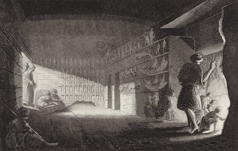Gammelt egyptisk klippekapel, Gebel el-Silsila. Illustration til Bilder-Atlas (gravering) af German School