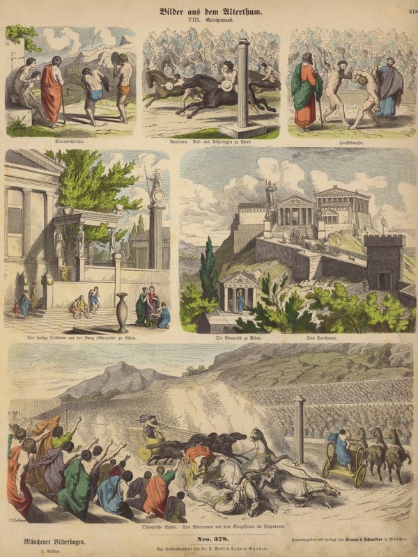 Antikkens Grækenland (farvet gravering) af German School
