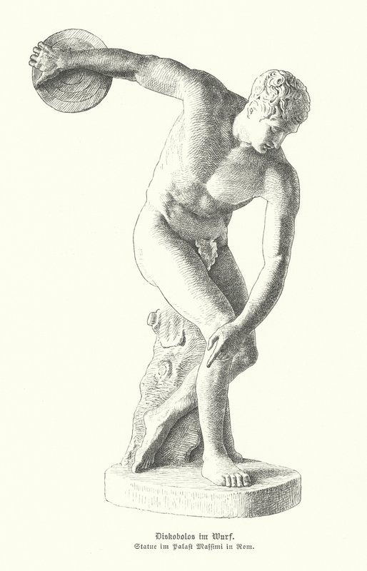 Gammel græsk statue af en diskoskaster, der kaster (gravering) af German School