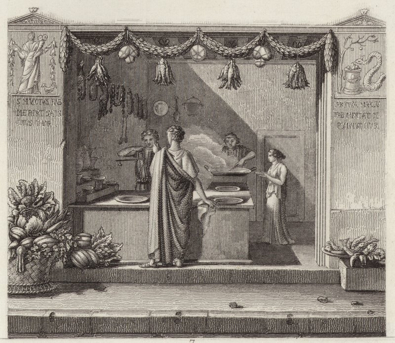 Gammel romersk butik. Illustration til Bilder-Atlas (gravering) af German School