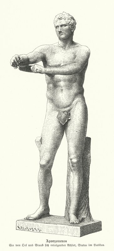 Apoxyomenos, statue af en atlet, der skraber sved og støv af sin krop med en strigil (gravering) af German School