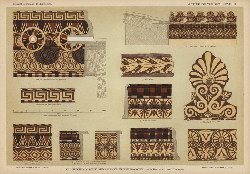 Arkitektonisk ornamentik i terracotta (farve litho) af German School