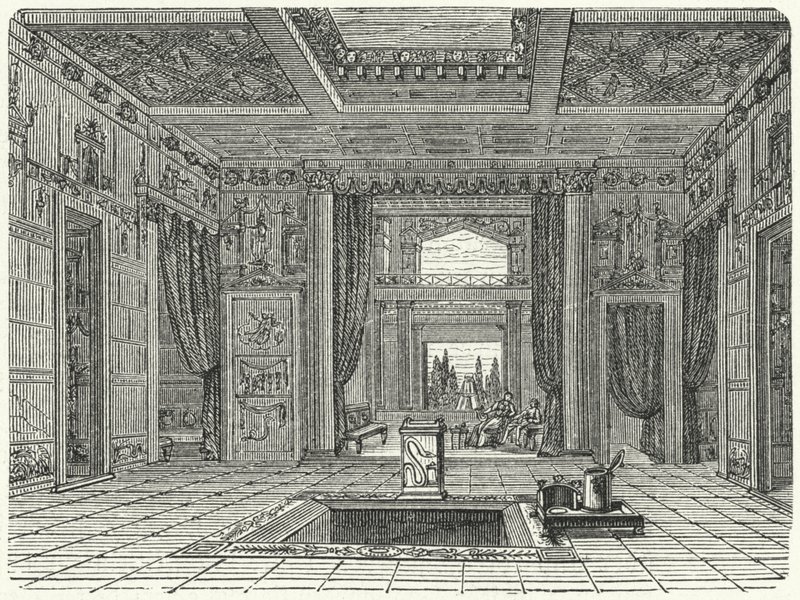 Atrium og tablinum af Casa di Sallusti, Rom (gravering) af German School