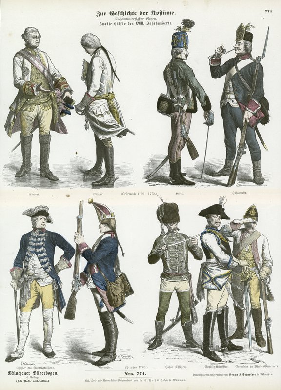 Austrian and Prussian military uniforms, second half of 18th Century  af German School