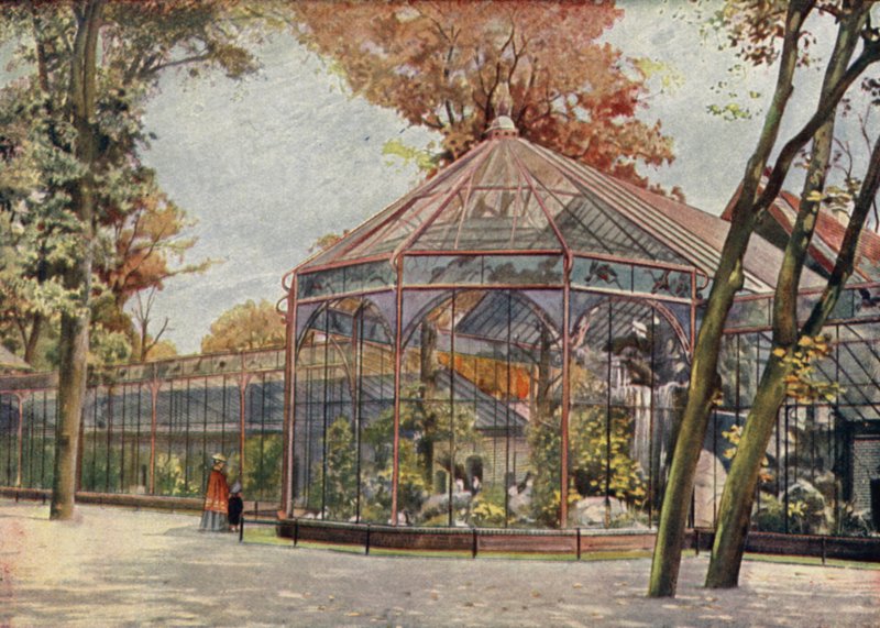 Voliere, Berlins zoologiske have, Tyskland (farve litho) af German School