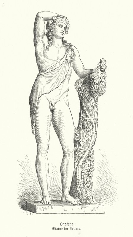 Bacchus, romersk vingud (gravering) af German School