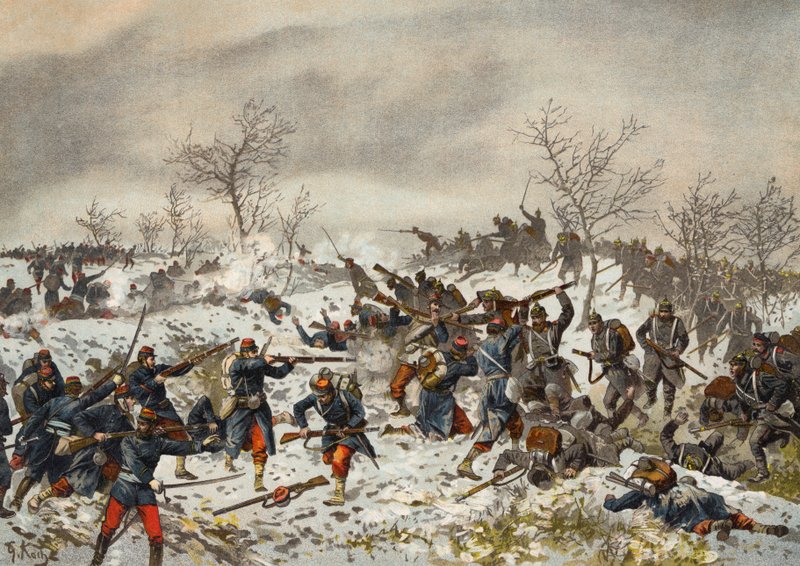 Slaget ved Le Mans-Champagne, den fransk-preussiske krig, 11. januar 1871 af German School