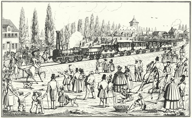 Bavarian Ludwig Railway mellem Nürnberg og Furth (gravering) af German School