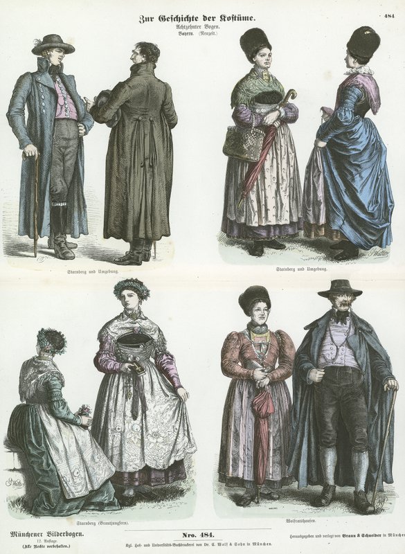 Bavarian costumes, 19th Century  af German School