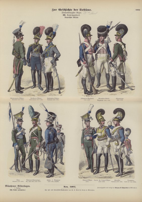 Bayerske militæruniformer, begyndelsen af det 19. århundrede (farvet indgravering) af German School