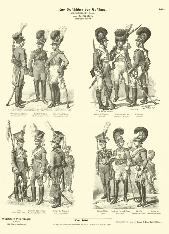 Bavarian military uniforms, early 19th Century  af German School