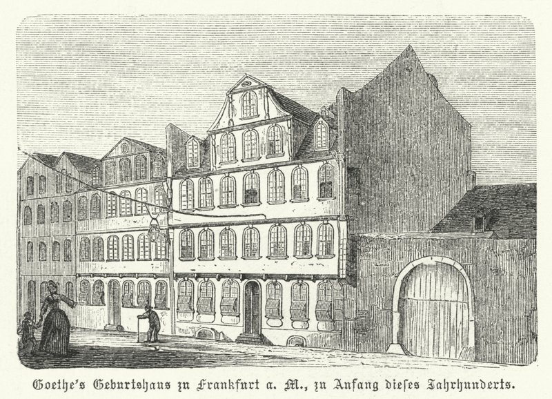 Fødested for den tyske forfatter Johann Wolfgang von Goethe, Frankfurt-am-Main, begyndelsen af det 19. århundrede (stik) af German School