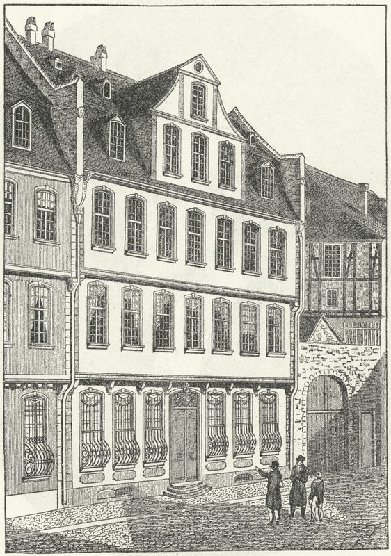 Fødested for den tyske forfatter og statsmand, Johann Wolfgang von Goethe, Frankfurt, Tyskland (gravering) af German School