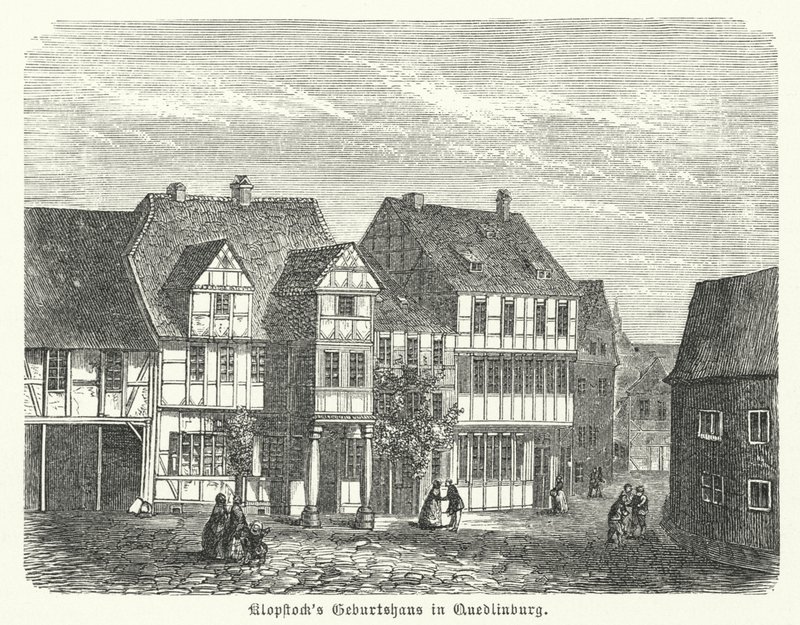 Fødested for digteren Friedrich Gottlieb Klopstock, Quedlinburg, Tyskland (gravering) af German School