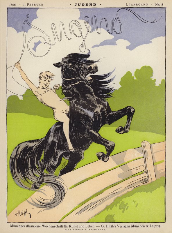 Dreng til hest (farve litho) af German School