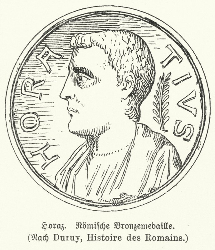 Bronzemedalje forestillende den romerske digter Horace (litho) af German School