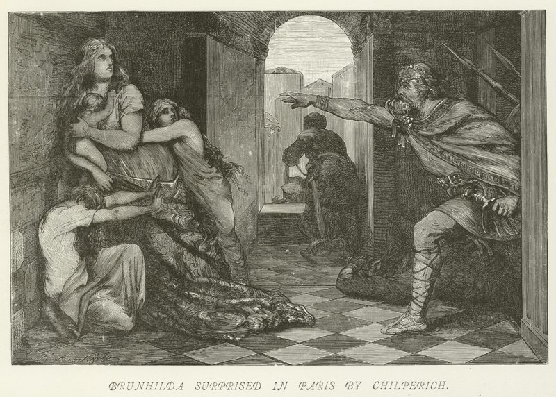 Brunhilda overrasket i Paris af Chilperich af German School