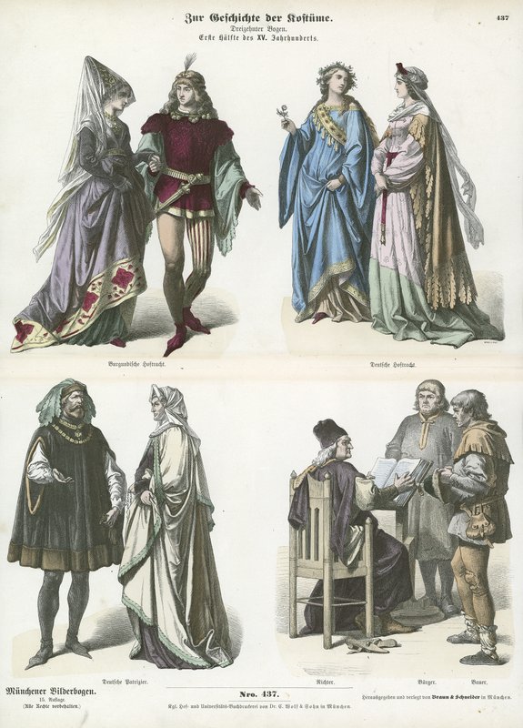 Burgundian and German costumes, first half of 15th Century  af German School