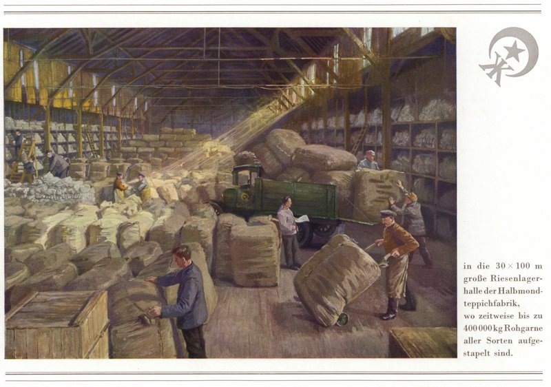 Virksomhed for tæppeproducenter Halbmond-Teppichfabrik Von Koch Und Te Kock (farvelitografi) af German School
