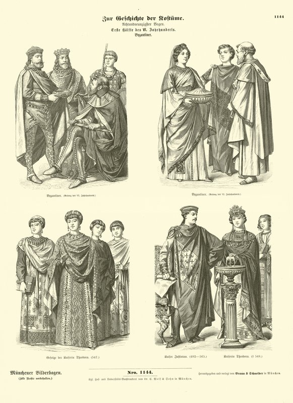 Byzantine costumes, first half of 6th Century  af German School